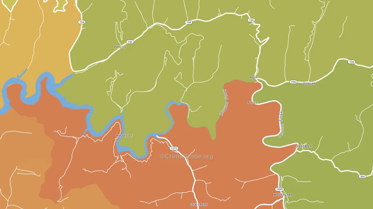 Fedscreek, KY Map of Burglary Rates