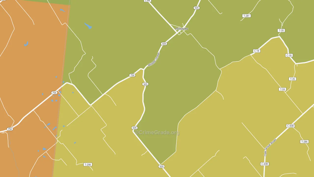Feesburg, OH Map of Burglary Rates