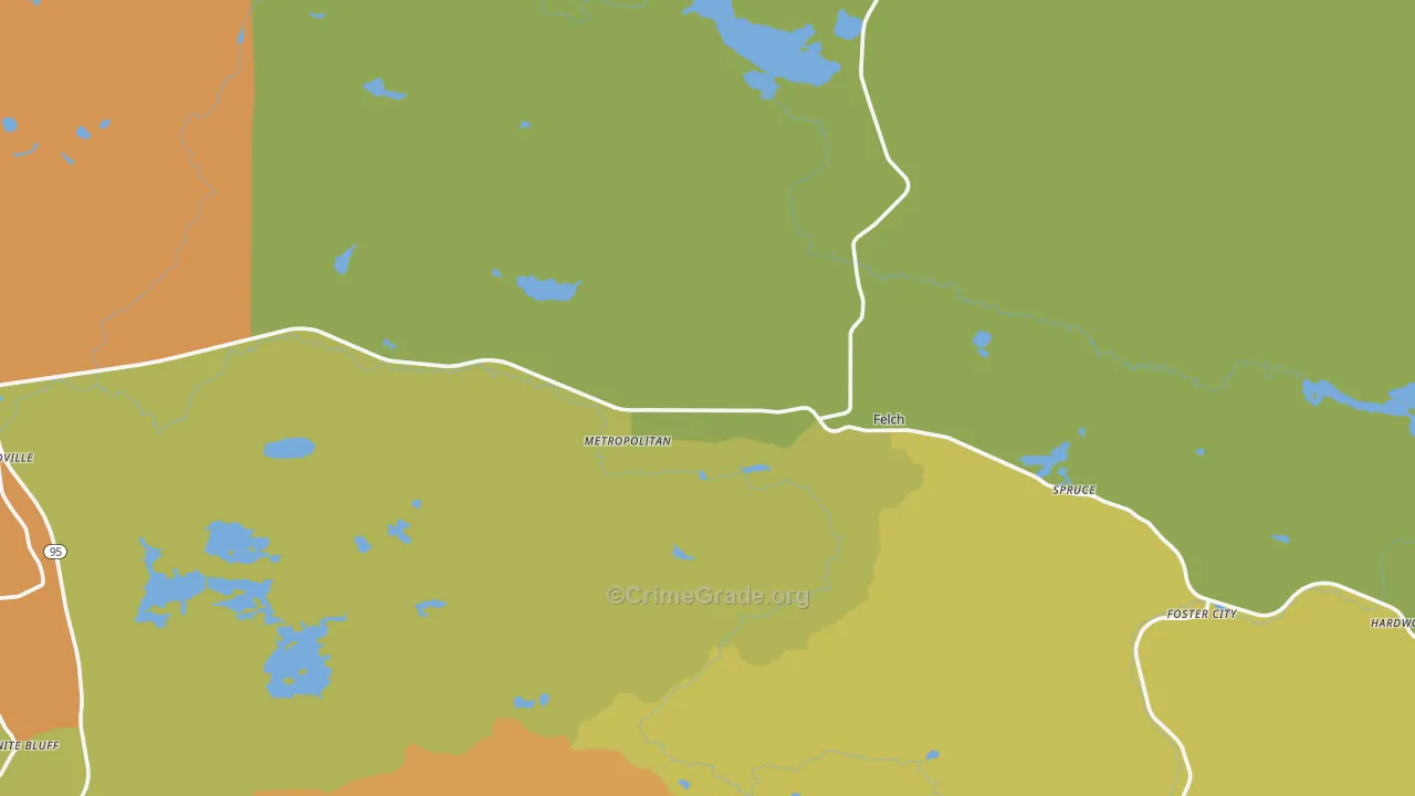 Felch, MI Map of Burglary Rates