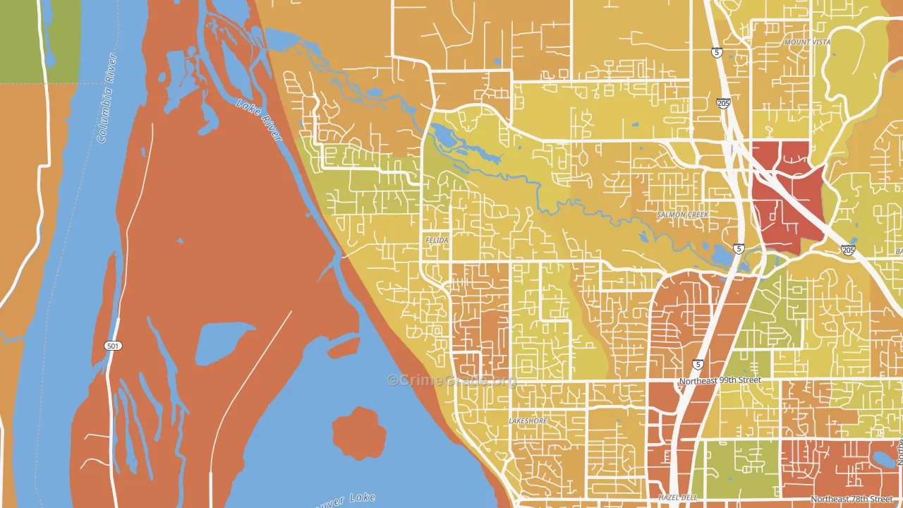 Felida-Starcrest, Vancouver, WA Map of Burglary Rates