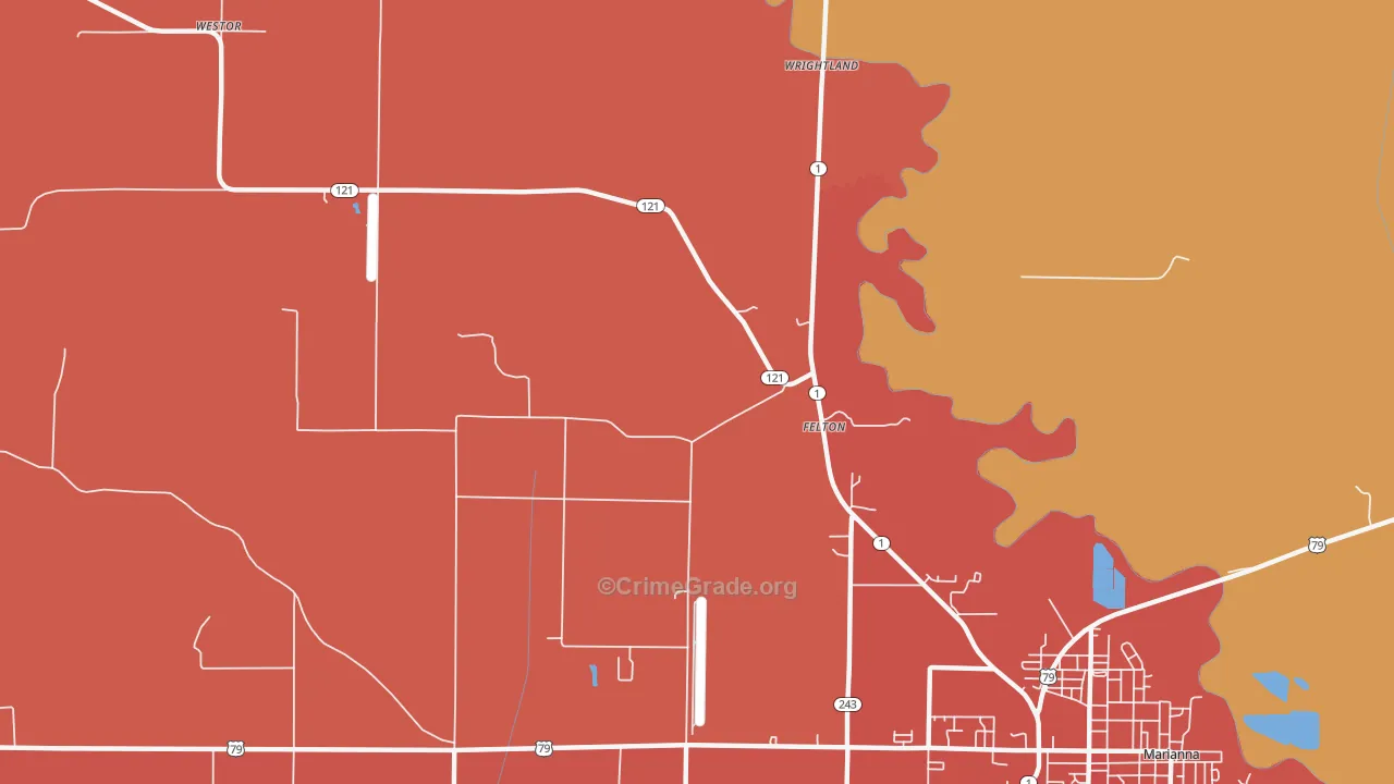 Felton, AR Map of Burglary Rates