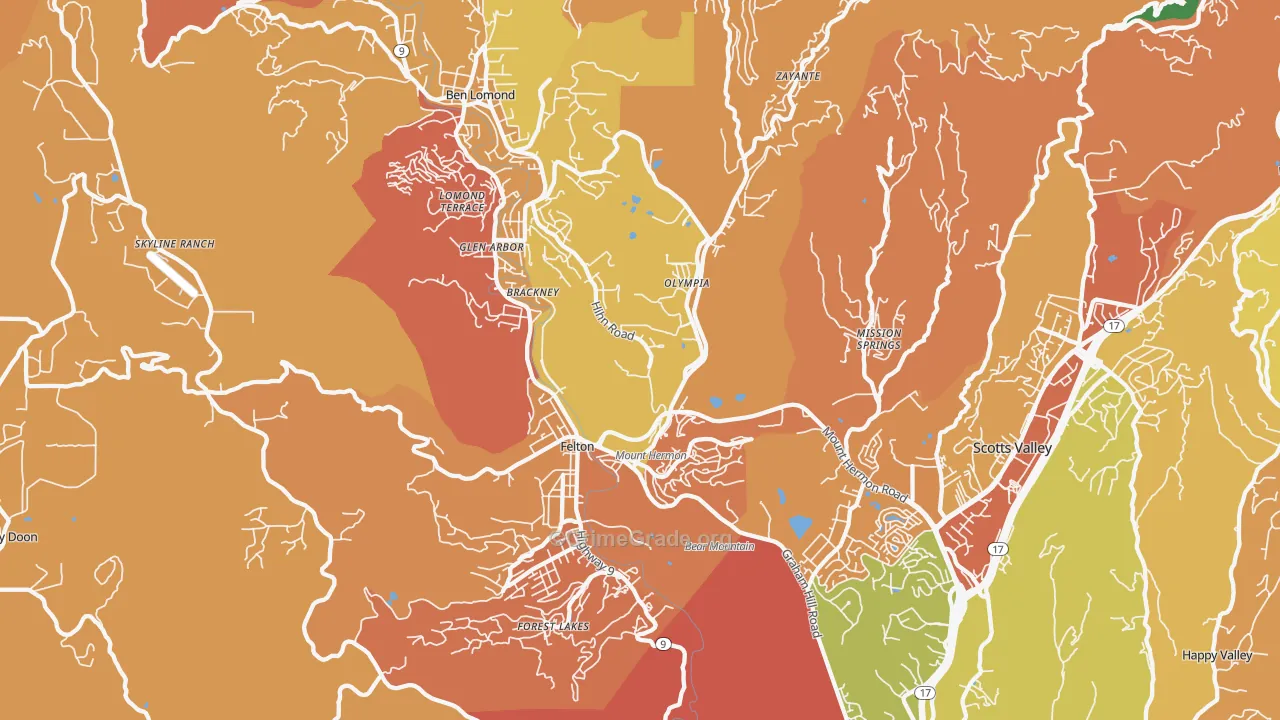 Felton, CA Map of Burglary Rates