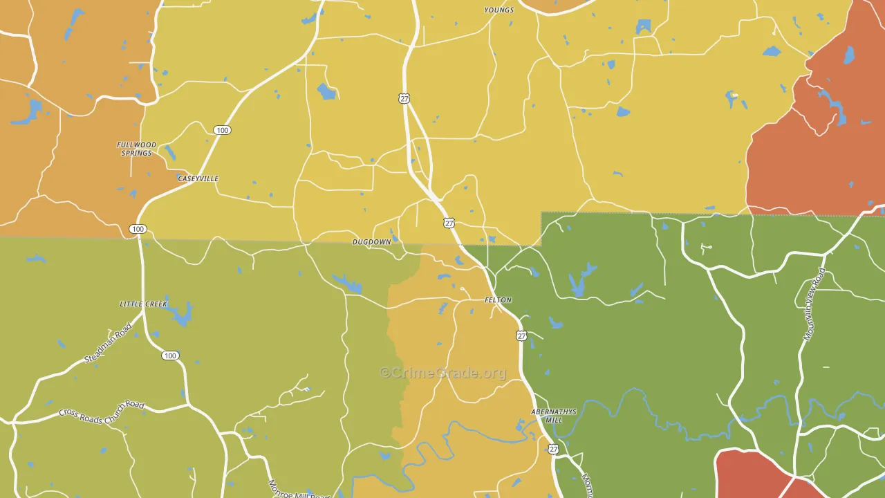 Felton, GA Map of Burglary Rates