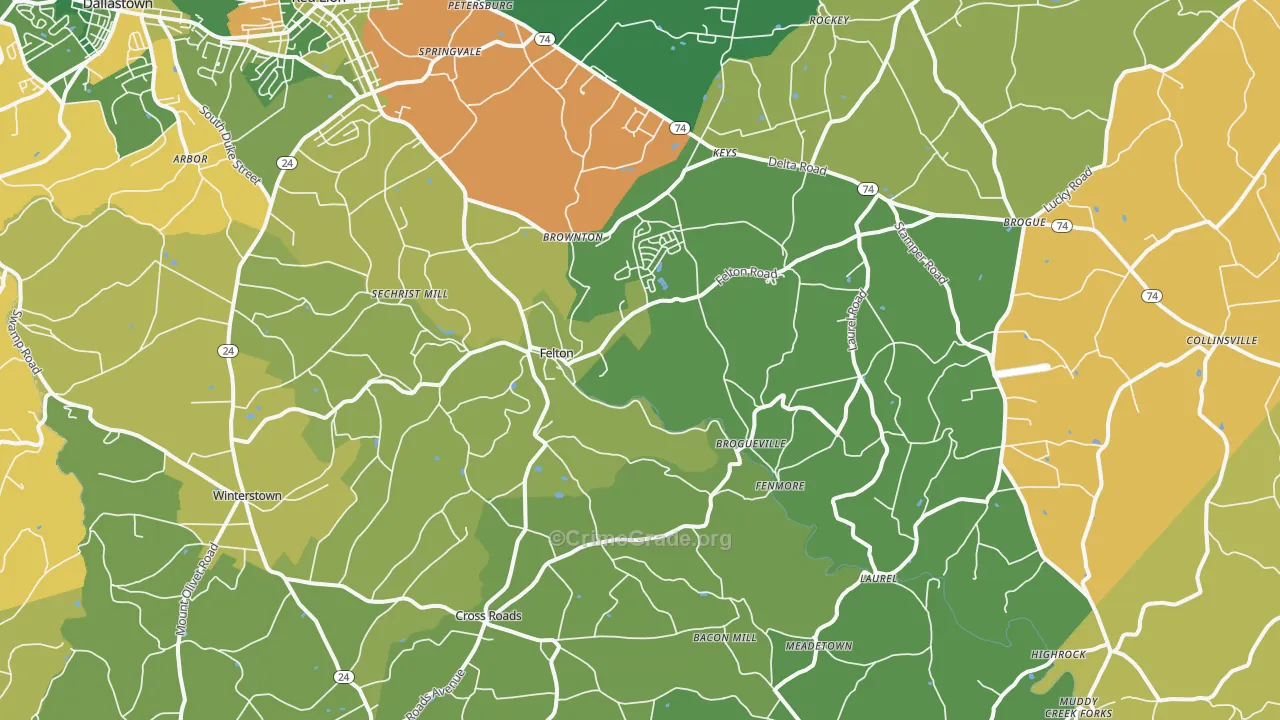 Felton, PA Map of Burglary Rates