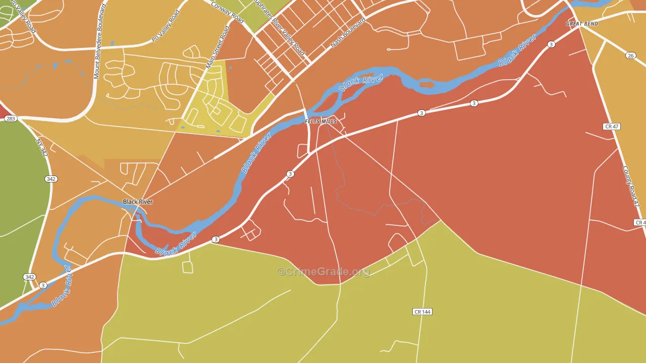 Felts Mills, NY Map of Burglary Rates