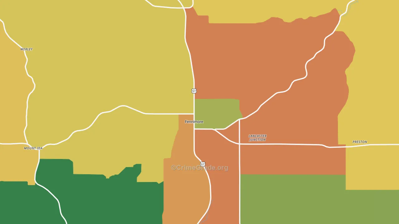Fennimore, WI Map of Burglary Rates