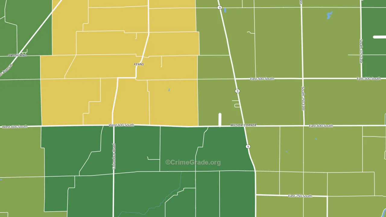 Fenns, IN Map of Burglary Rates