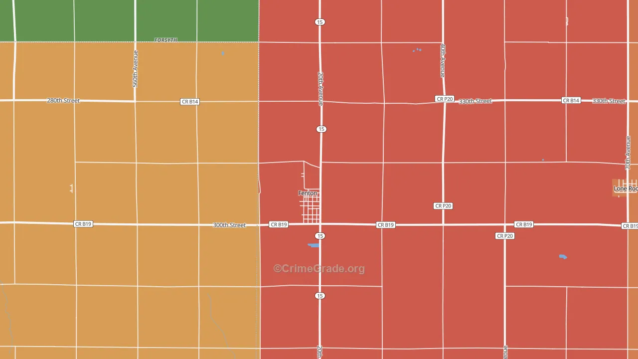 Fenton, IA Map of Burglary Rates
