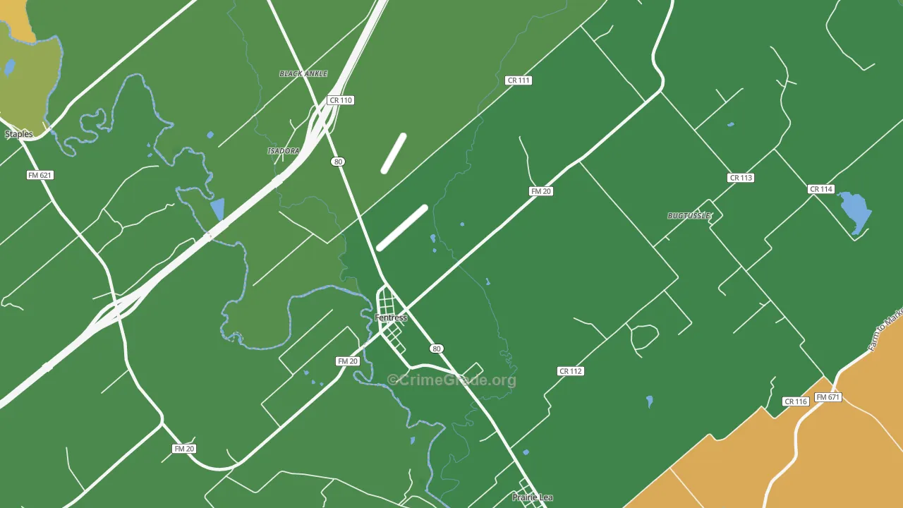 Fentress, TX Map of Burglary Rates