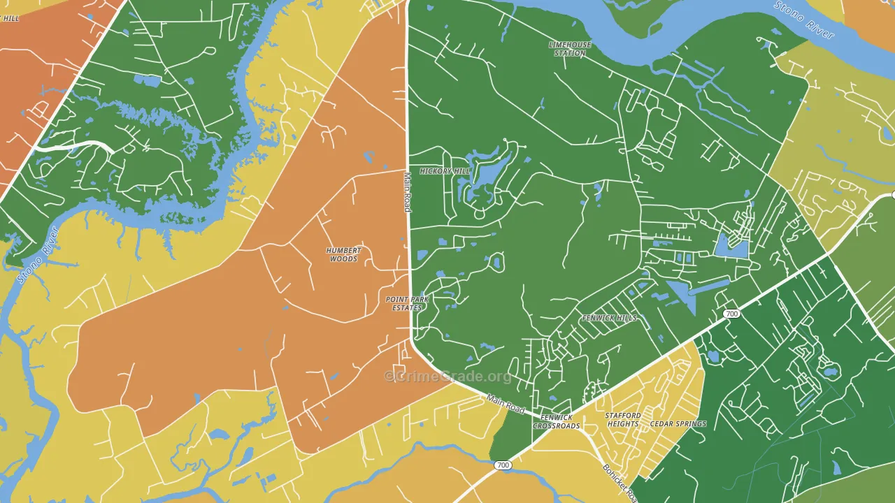 Fenwick Hills, SC Map of Burglary Rates
