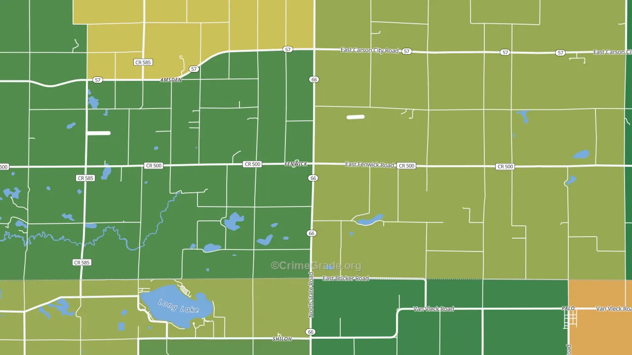 Fenwick, MI Map of Burglary Rates