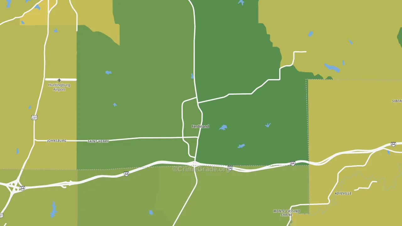 Ferdinand, IN Map of Burglary Rates