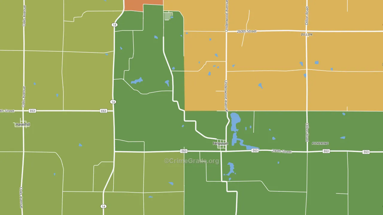Ferguson, IA Map of Burglary Rates