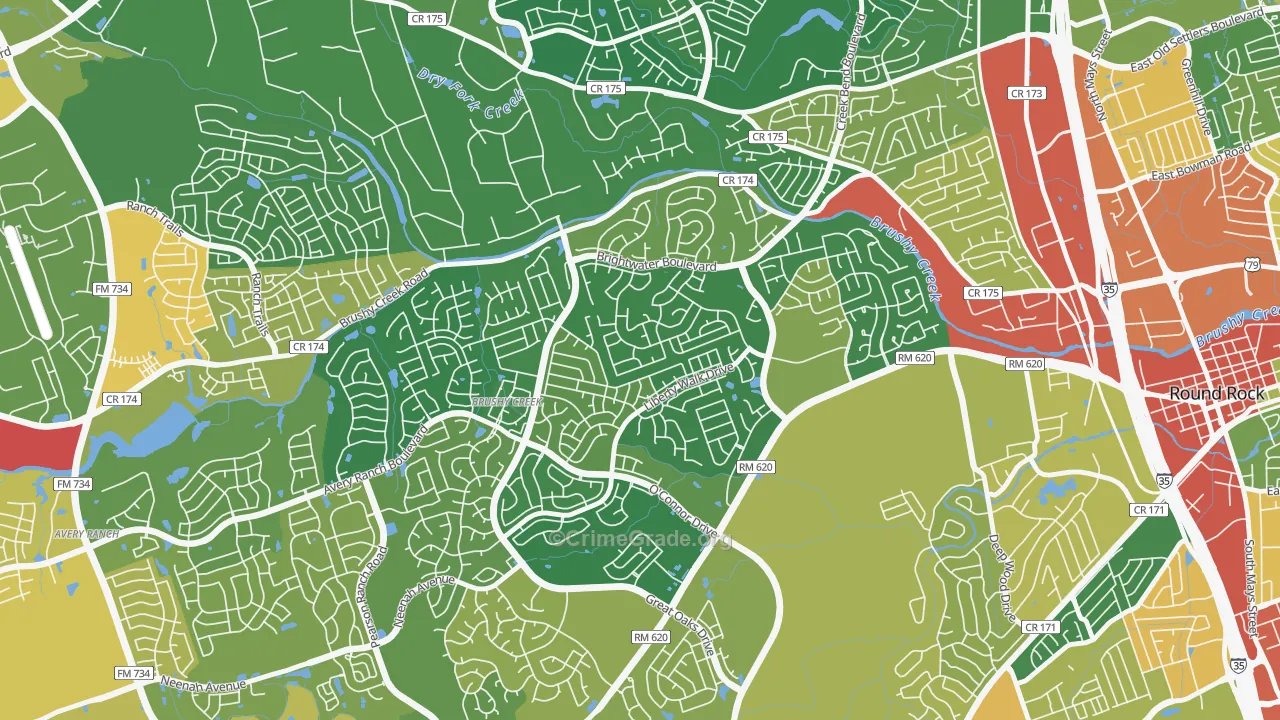 Fern Bluff, Brushy Creek, TX Map of Burglary Rates