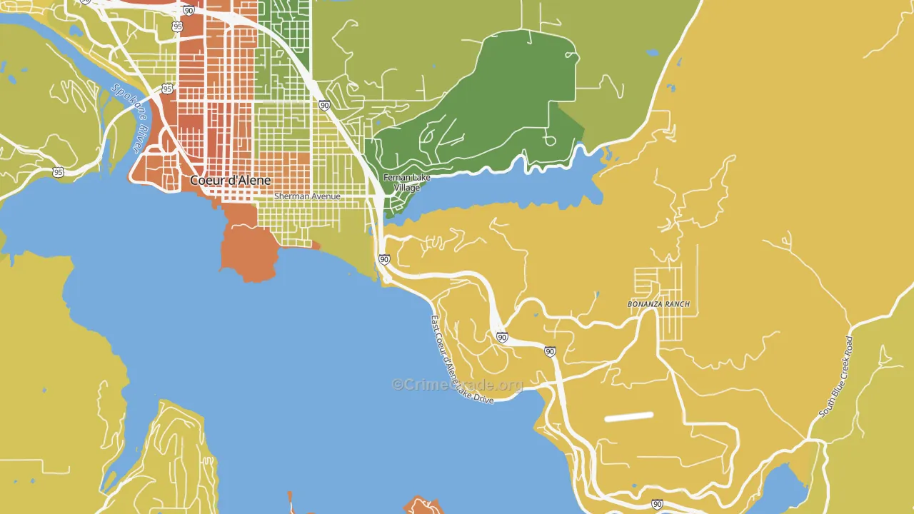 Fernan Lake Village, ID Map of Burglary Rates