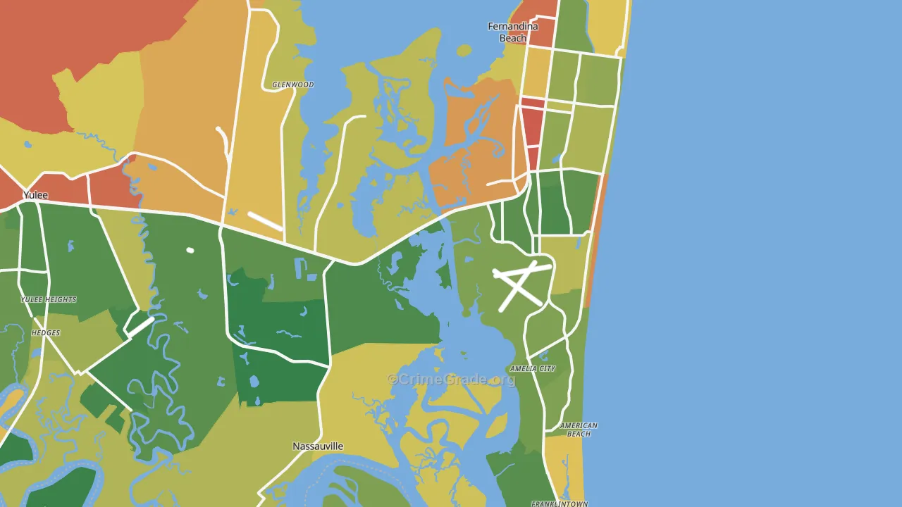 Fernandina Beach, FL Map of Burglary Rates