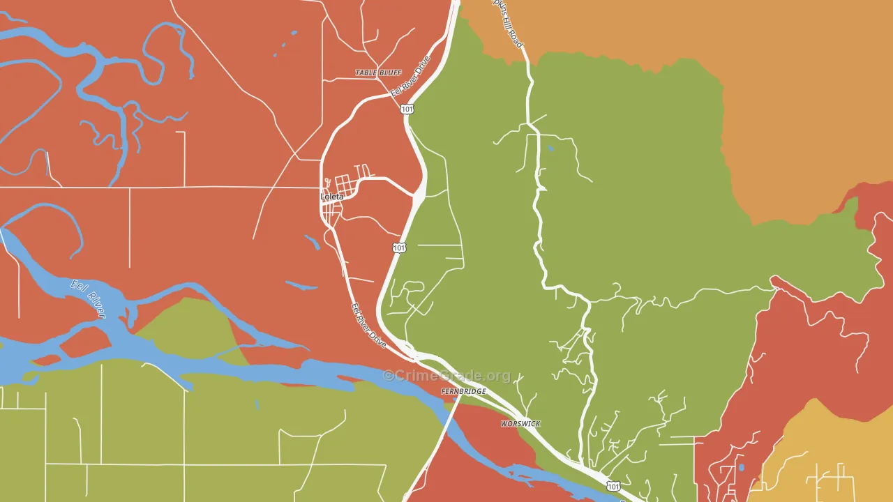 Fernbridge, CA Map of Burglary Rates