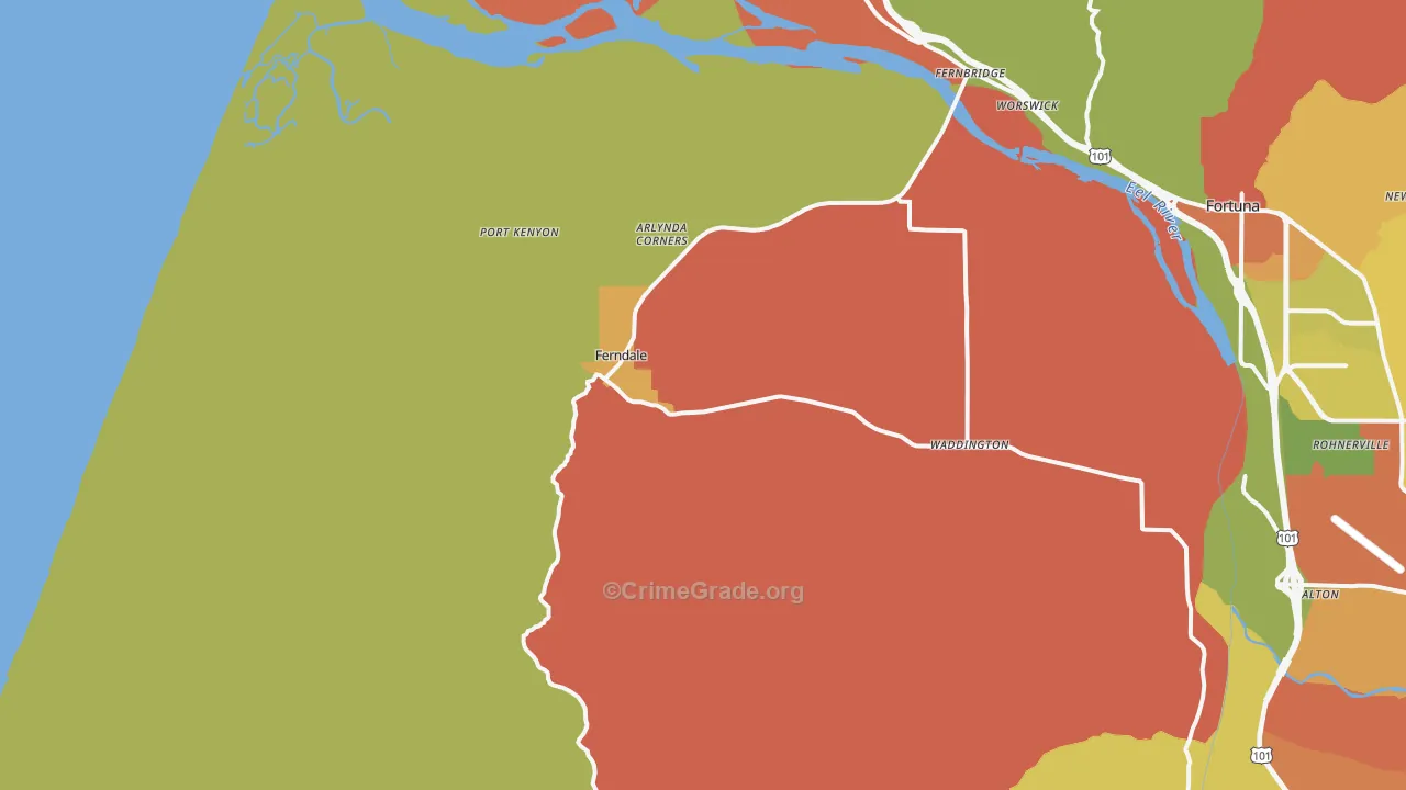 Ferndale, CA Map of Burglary Rates