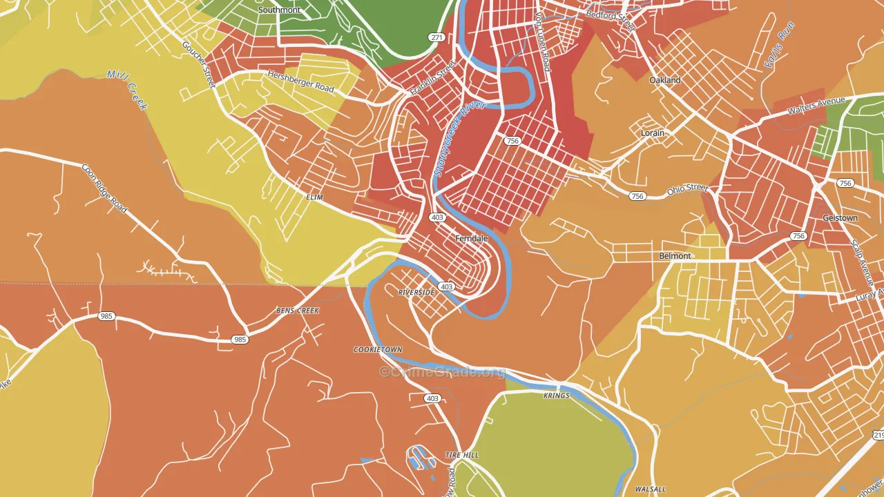 Ferndale, PA Map of Burglary Rates