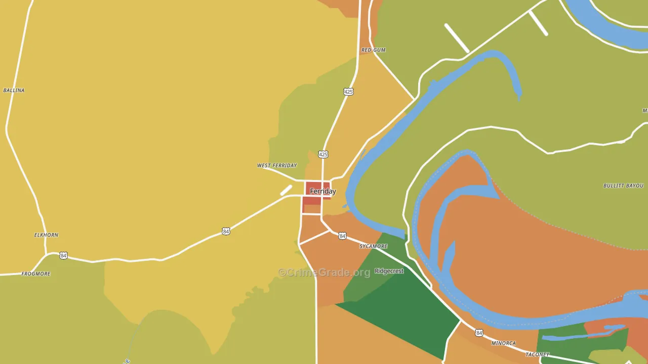 Ferriday, LA Map of Burglary Rates