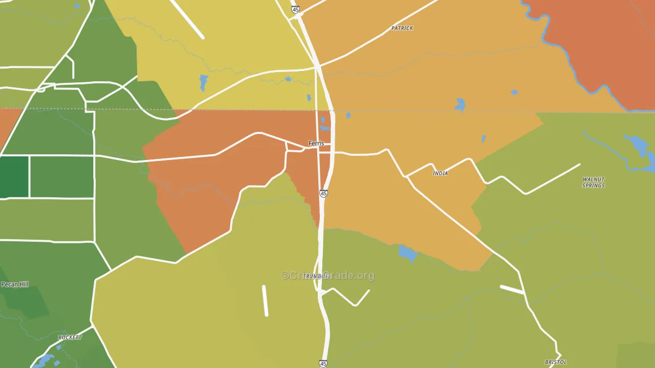 Ferris, TX Map of Burglary Rates