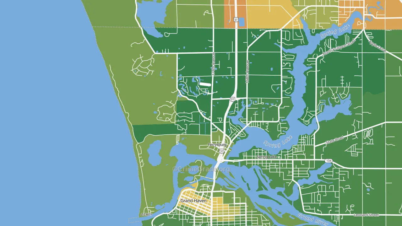Ferrysburg, MI Map of Burglary Rates