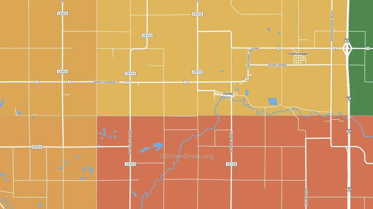 Fertile, IA Map of Burglary Rates