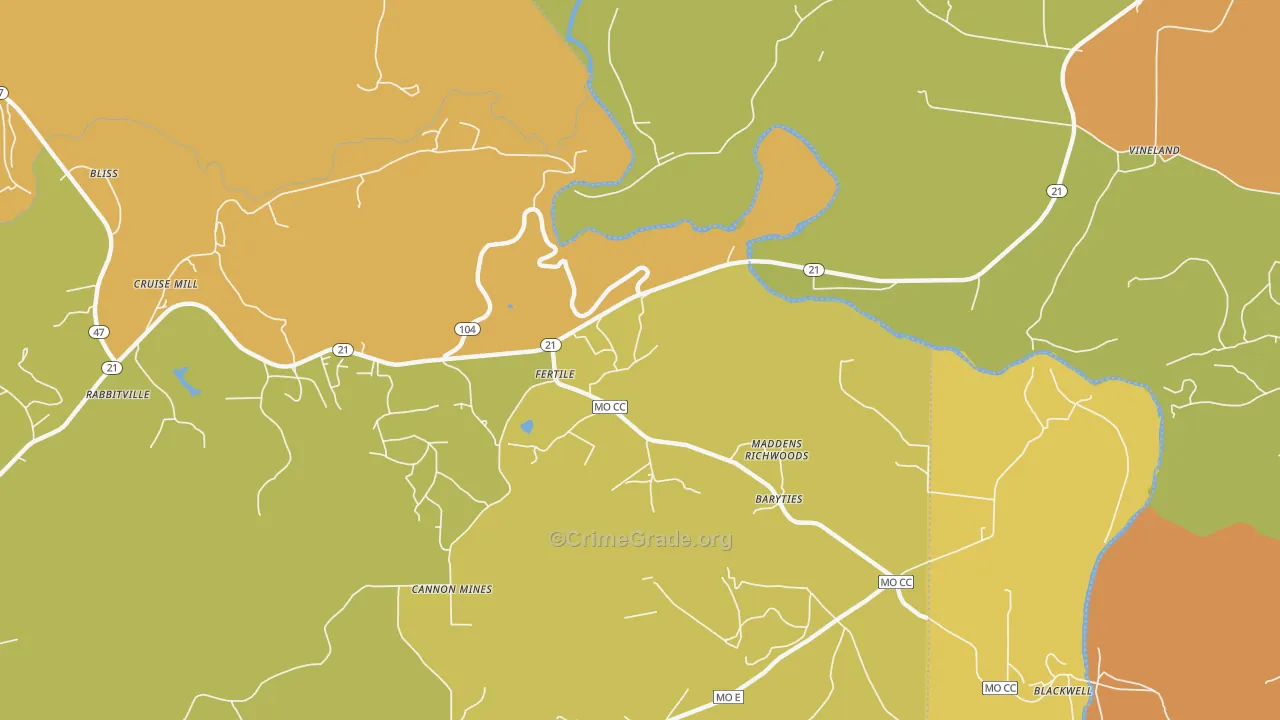 Fertile, MO Map of Burglary Rates