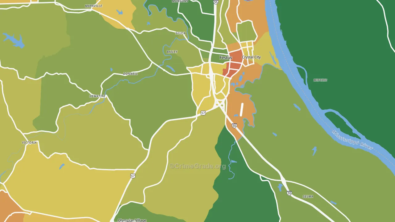 Festus, MO Map of Burglary Rates