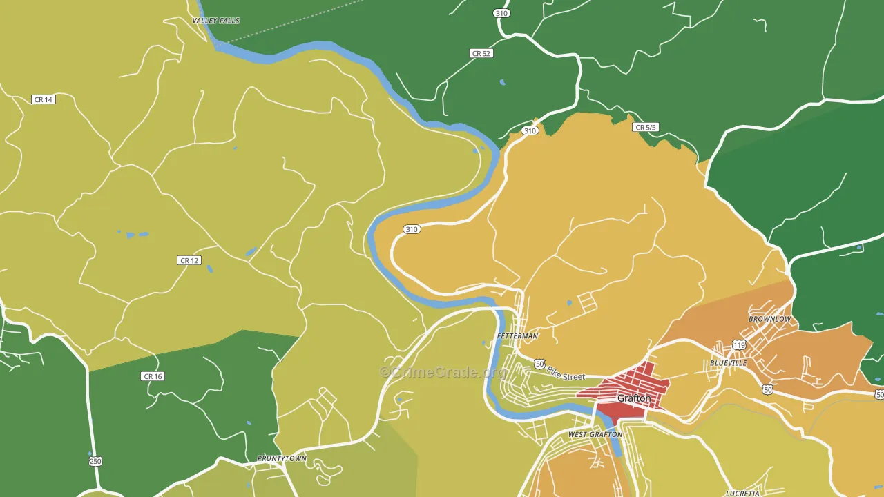 Fetterman, WV Map of Burglary Rates