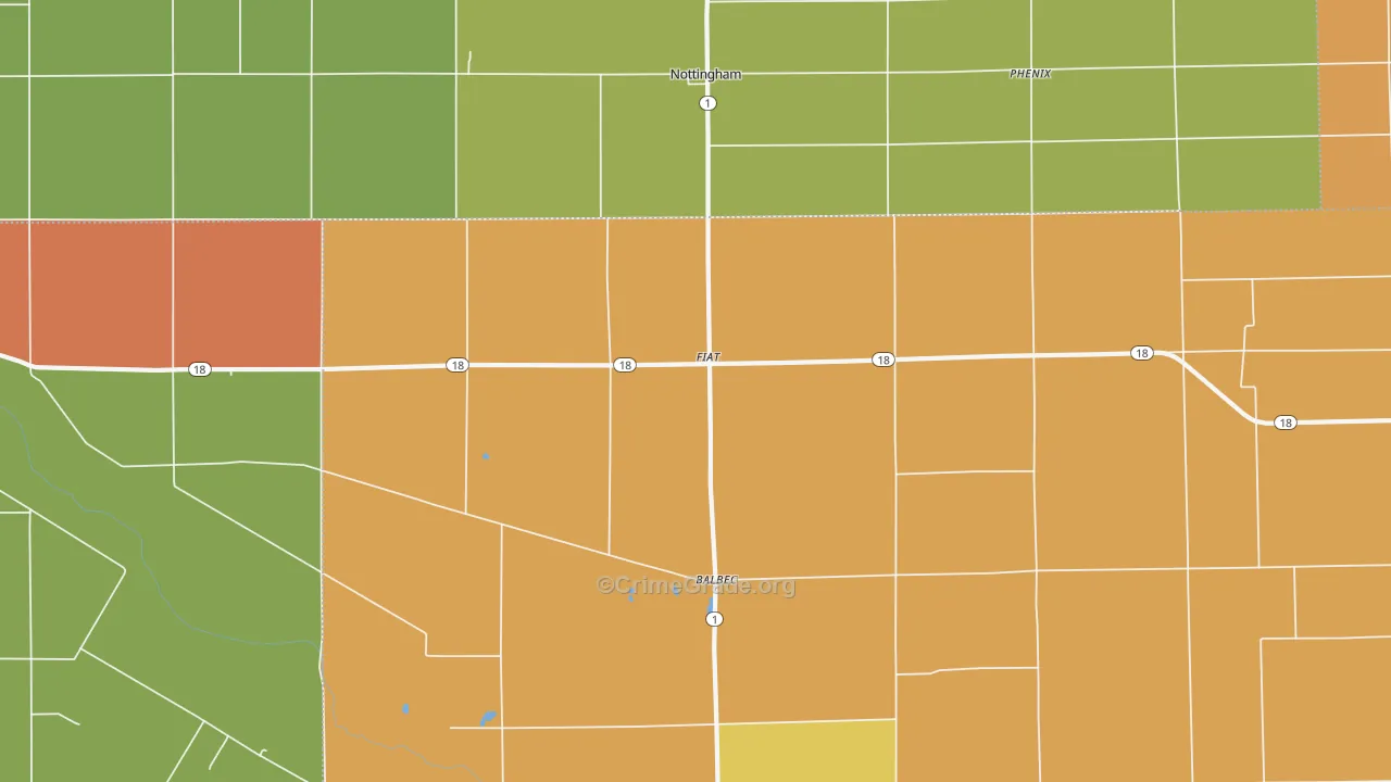 Fiat, IN Map of Burglary Rates