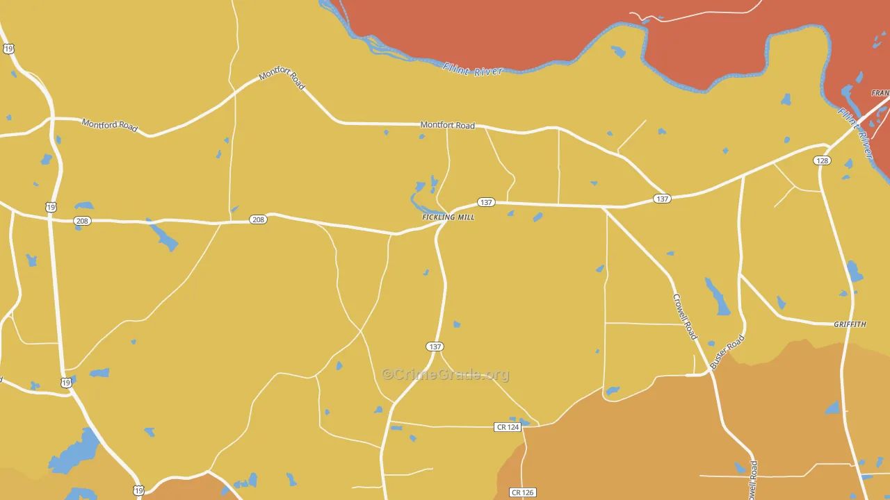 Fickling Mill, GA Map of Burglary Rates