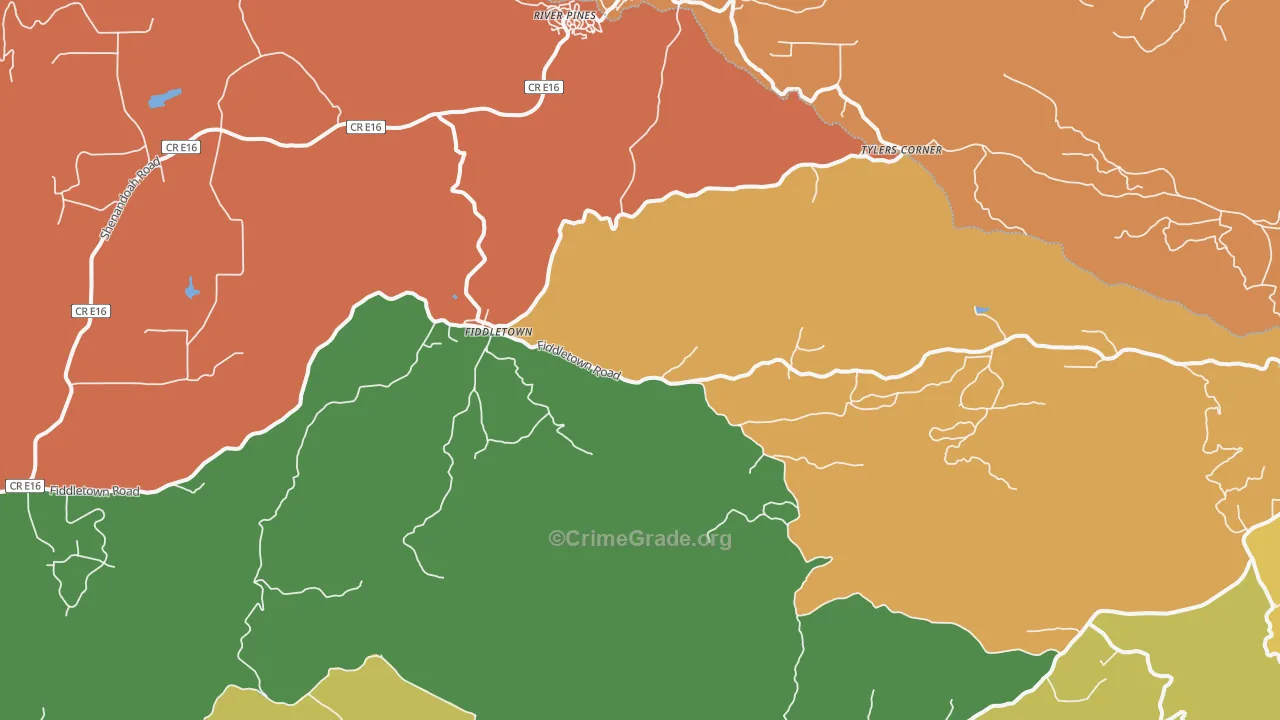 Fiddletown, CA Map of Burglary Rates