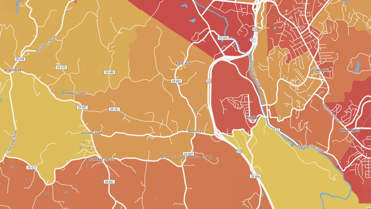 Fieldale, VA Map of Burglary Rates