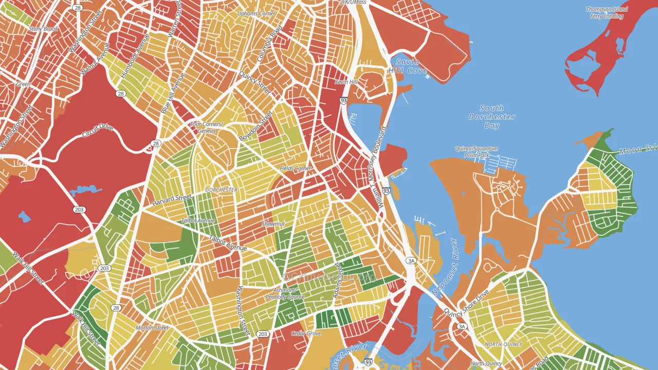 Fields Corner, Boston, MA Map of Burglary Rates