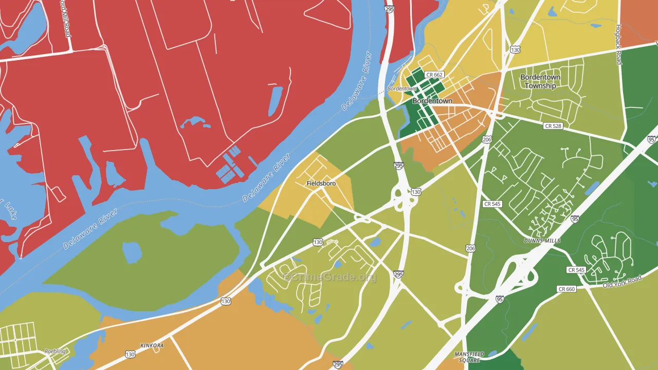 Fieldsboro, NJ Map of Burglary Rates