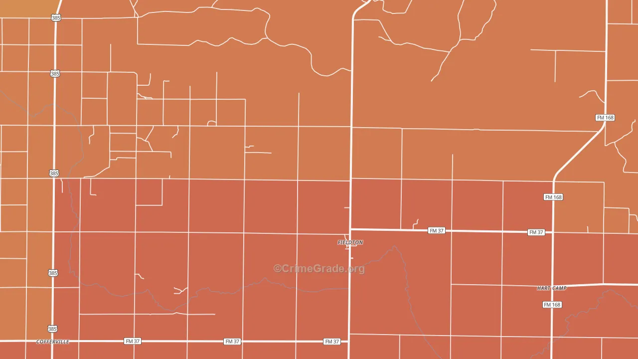 Fieldton, TX Map of Burglary Rates