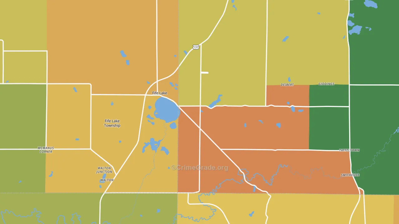 Fife Lake, MI Map of Burglary Rates