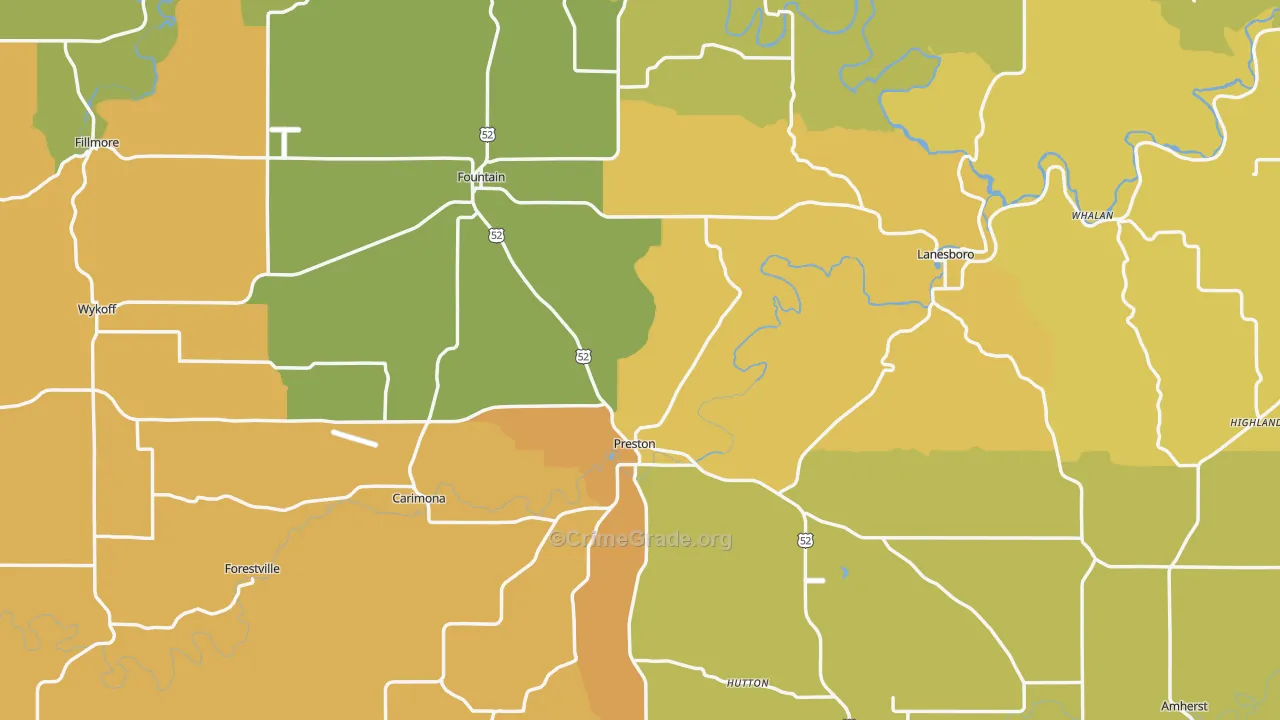 Fillmore County, MN Map of Burglary Rates