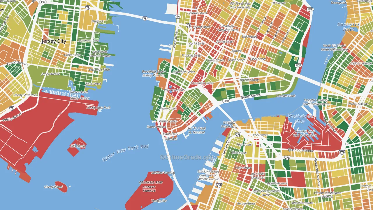 Financial District, Manhattan, NY Map of Burglary Rates