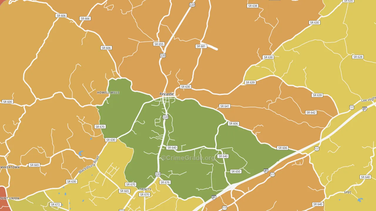 Fincastle, VA Map of Burglary Rates