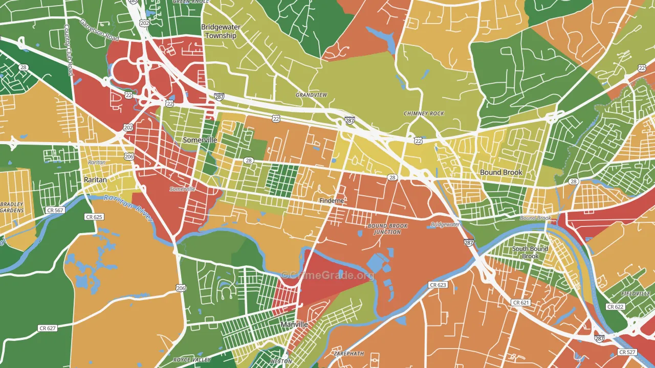 Finderne, NJ Map of Burglary Rates