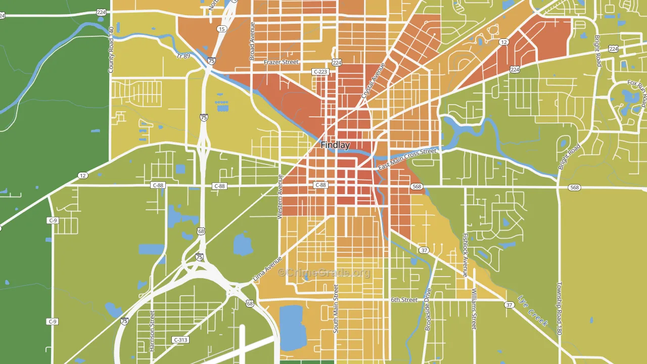 Findlay Downtown Historic District, Findlay, OH Map of Burglary Rates