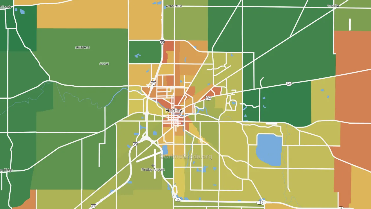 Findlay, OH Map of Burglary Rates