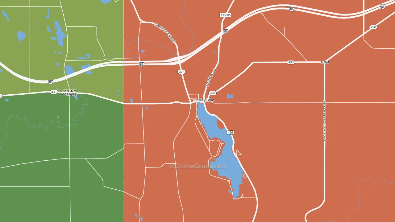 Findley Lake, NY Map of Burglary Rates