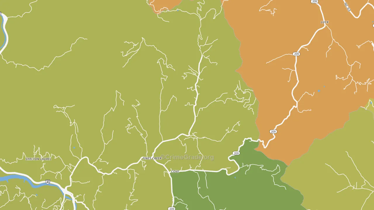 Fines Creek, NC Map of Burglary Rates