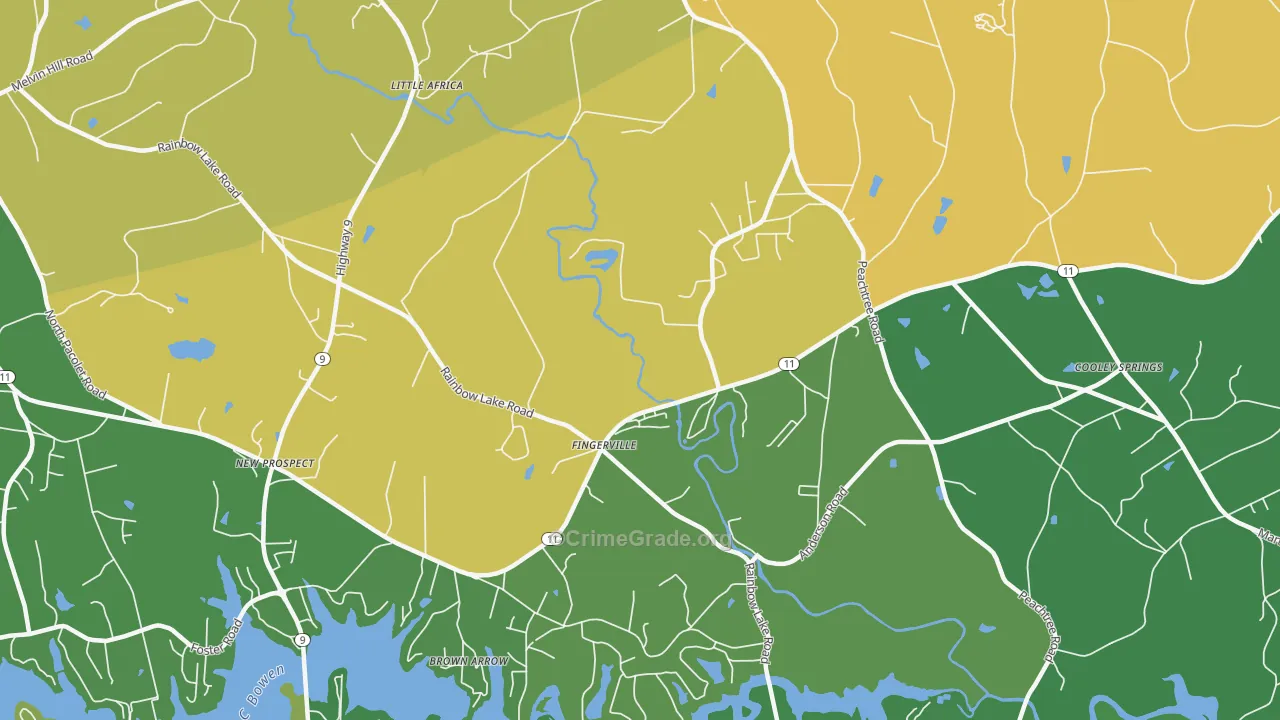 Fingerville, SC Map of Burglary Rates