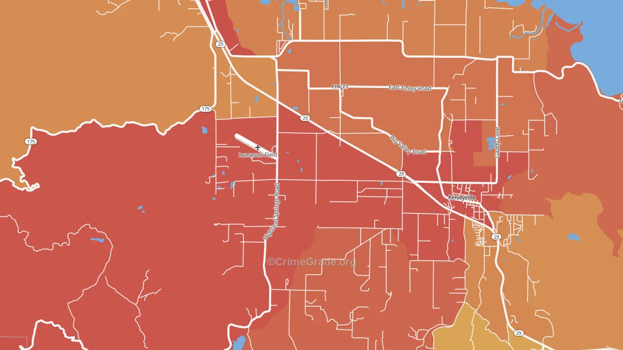 Finley, CA Map of Burglary Rates