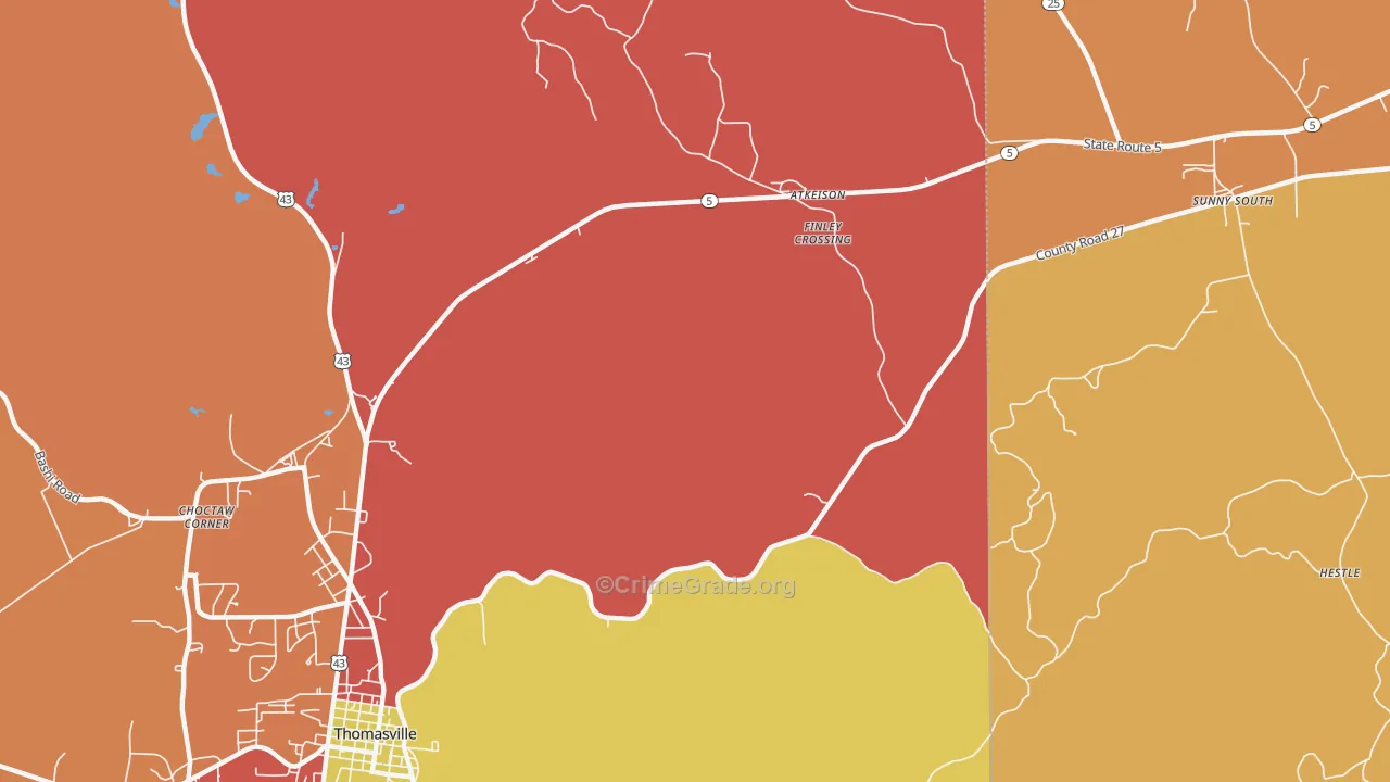 Finley Crossing, AL Map of Burglary Rates