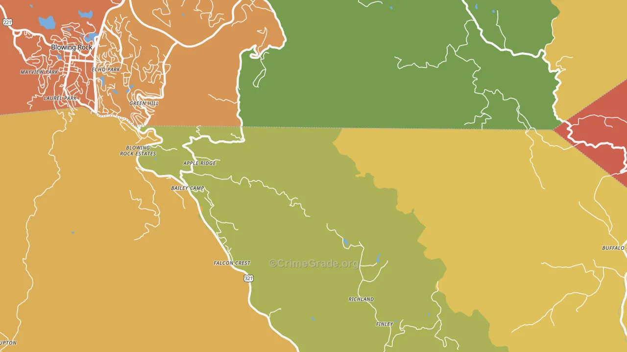 Finley, NC Map of Burglary Rates